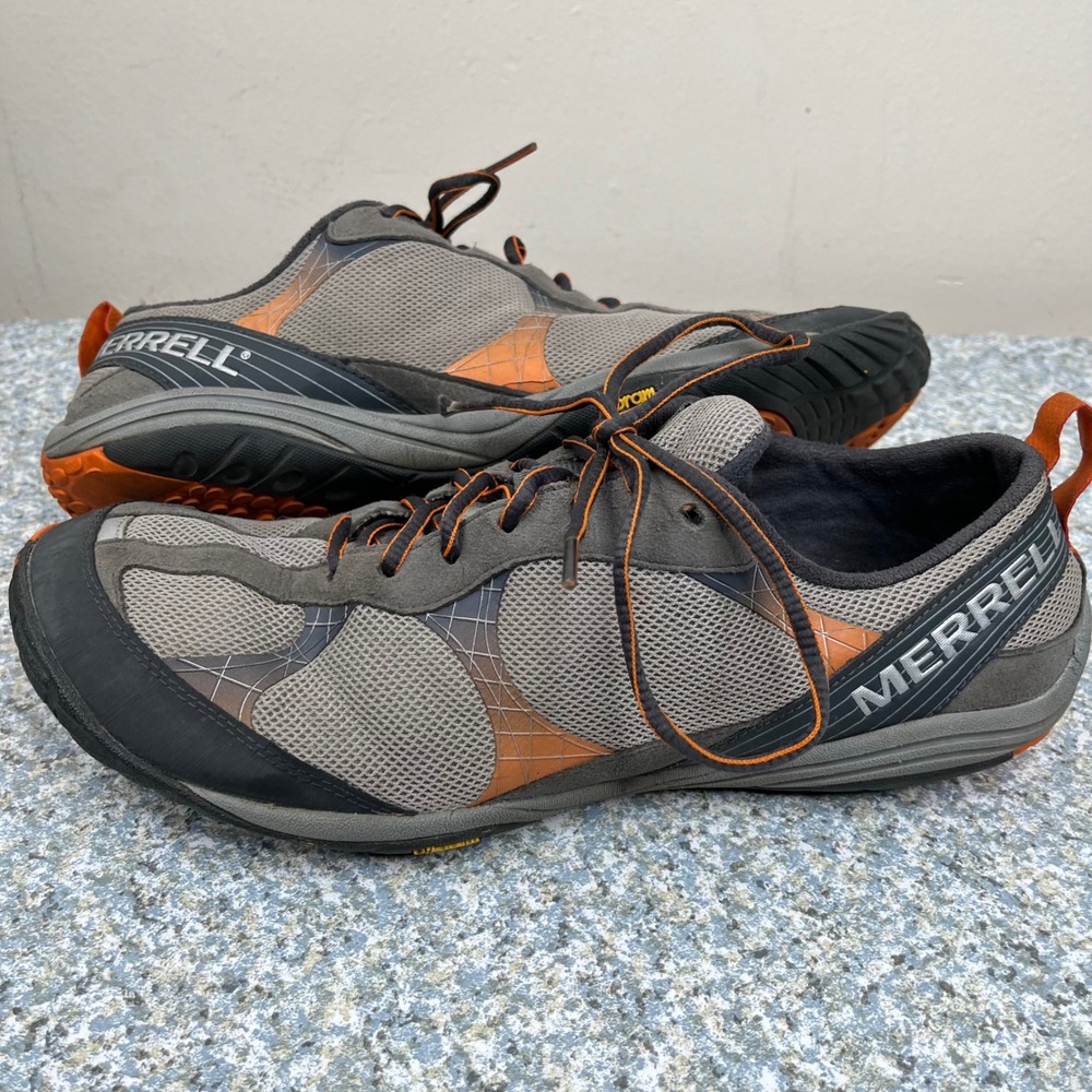 Merrell Barefoot Trail Glove Mens Gray Orange Mesh Suede Hiking Sneakers Vibram